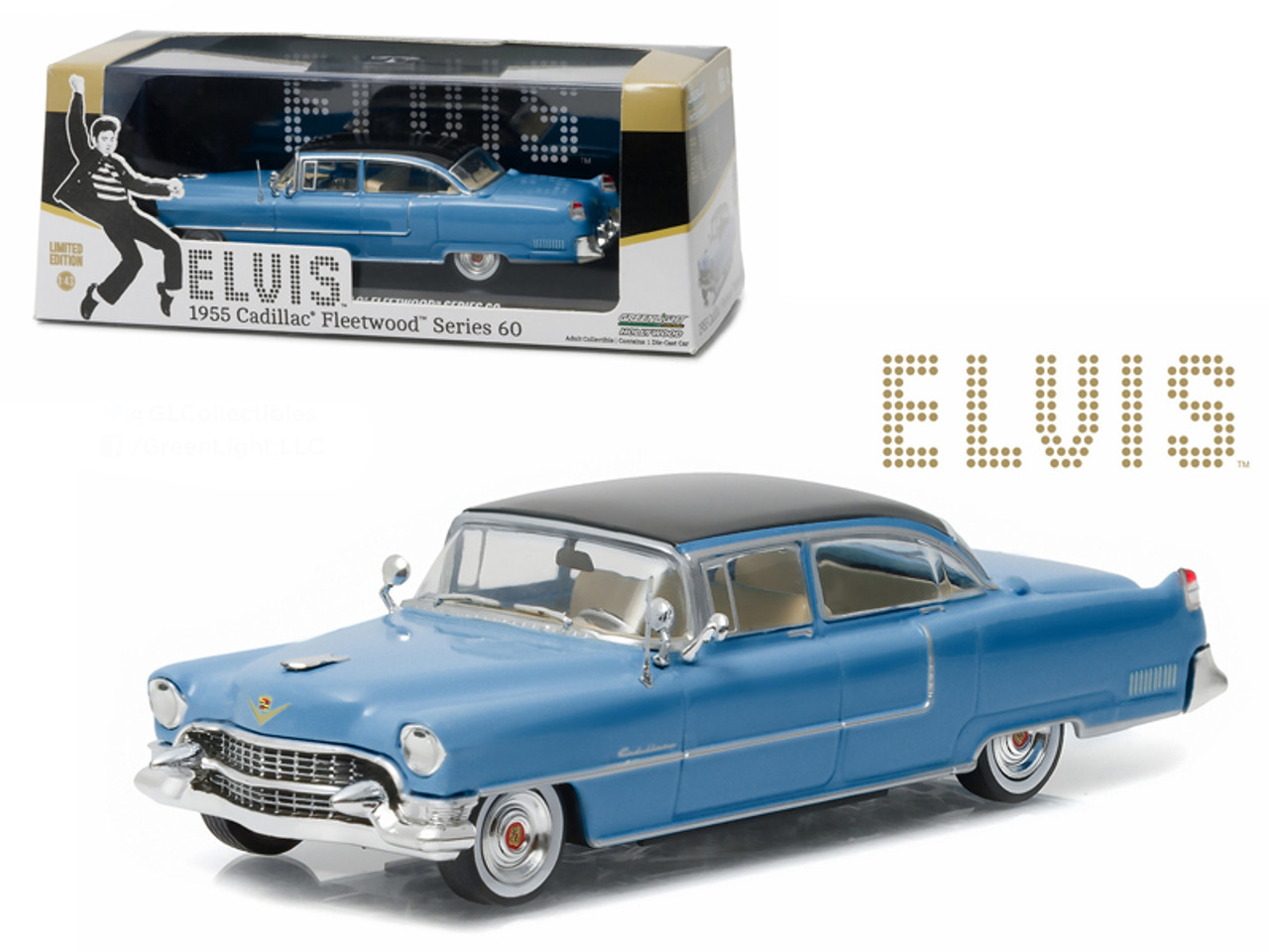 Elvis Presley 1955 Cadillac Fleetwood Series 60 "Blue Cadillac" (1935-1977) 1/43 Diecast Model Car by Greenlight