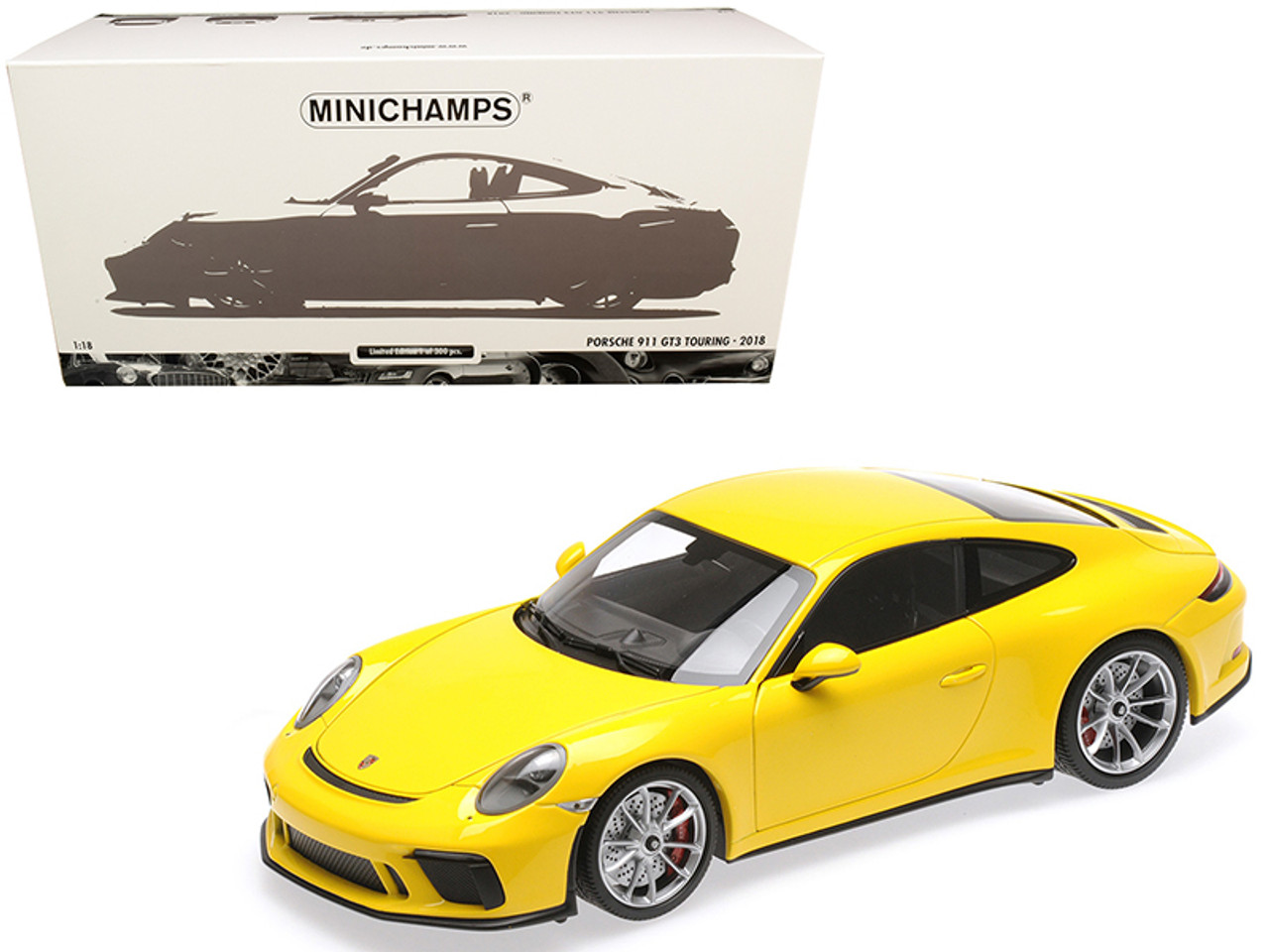 2018 Porsche 911 GT3 Touring Yellow Limited Edition to 300 pieces Worldwide 1/18 Diecast Model Car by Minichamps