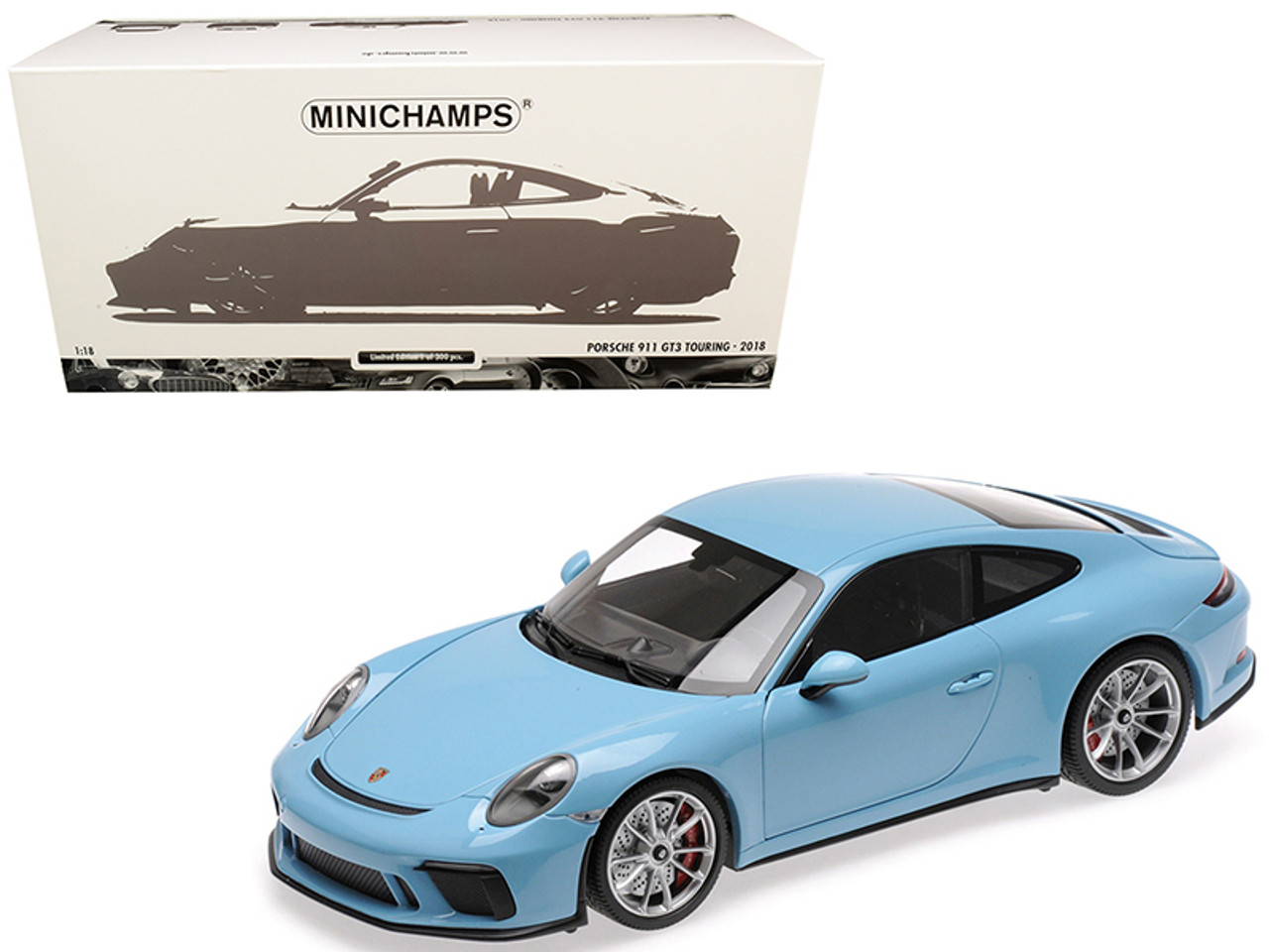2018 Porsche 911 GT3 Touring Light Blue Limited Edition to 300 pieces Worldwide 1/18 Diecast Model Car by Minichamps