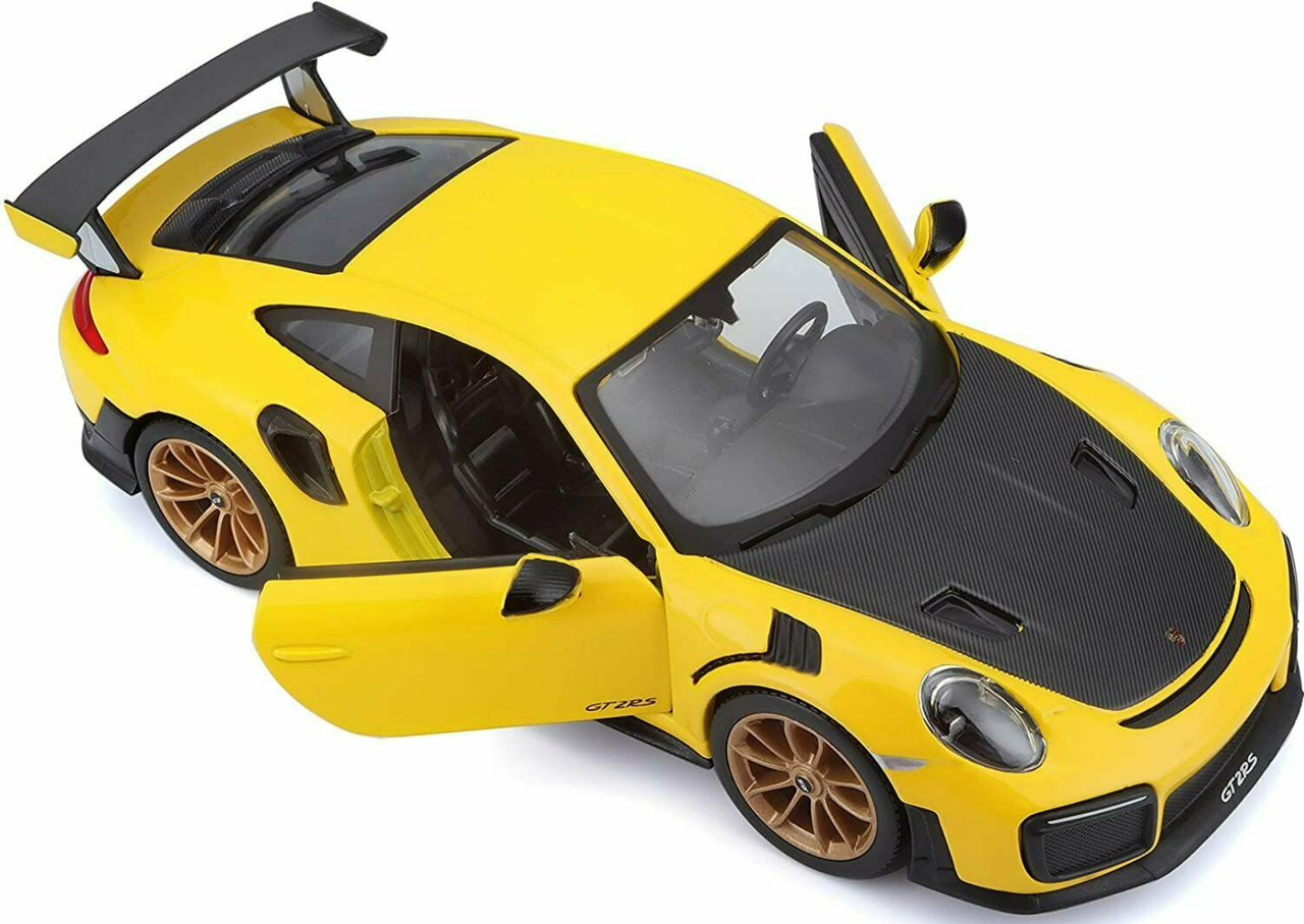 1/24 Maisto Porsche 911 GT2 RS (Yellow with Carbon Hood & Gold Wheels) Diecast Car Model