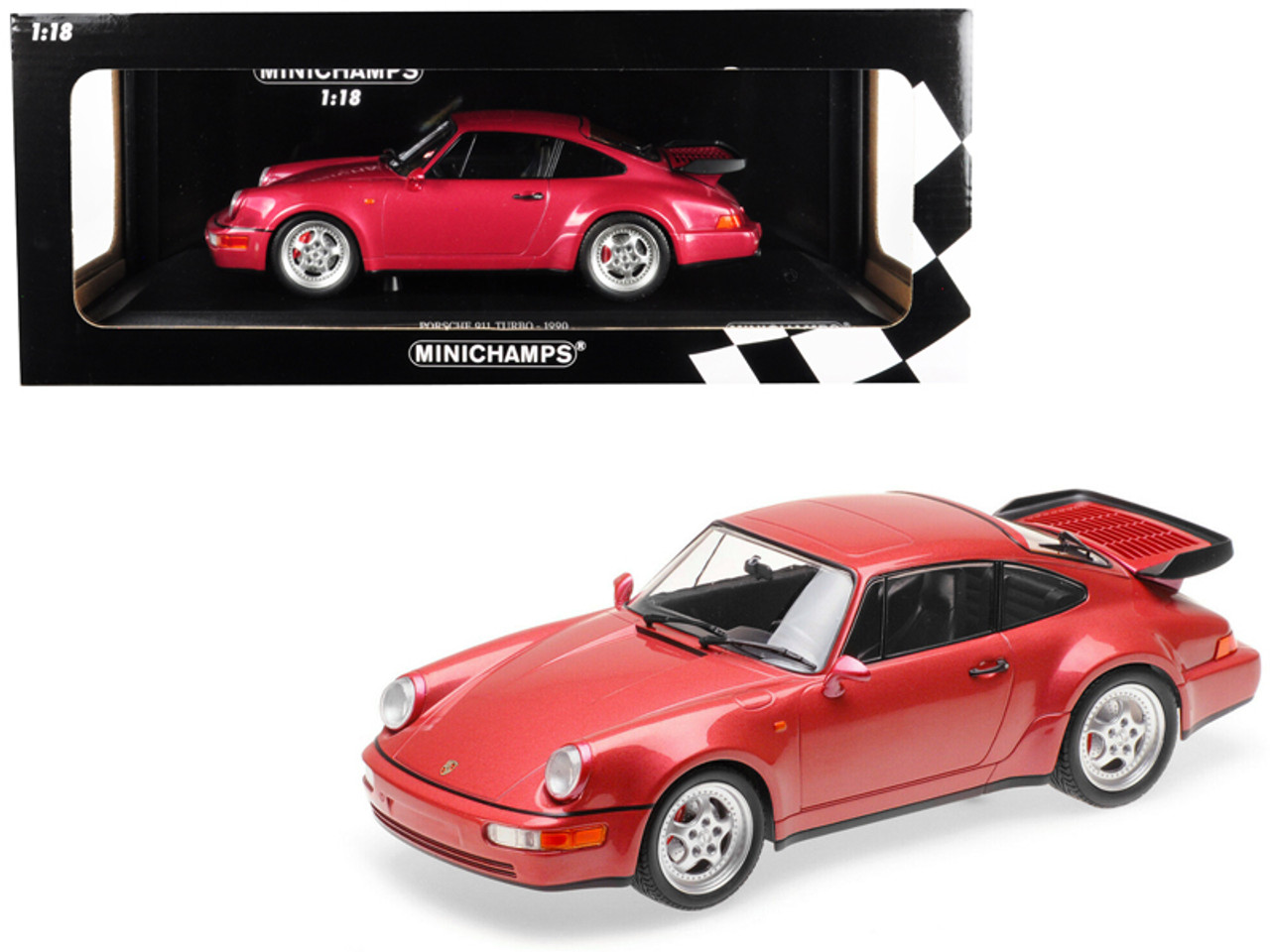 1/18 Minichamps 1990 Porsche 911 964 Turbo (Metallic Red) Limited 504  Pieces - LIVECARMODEL.com