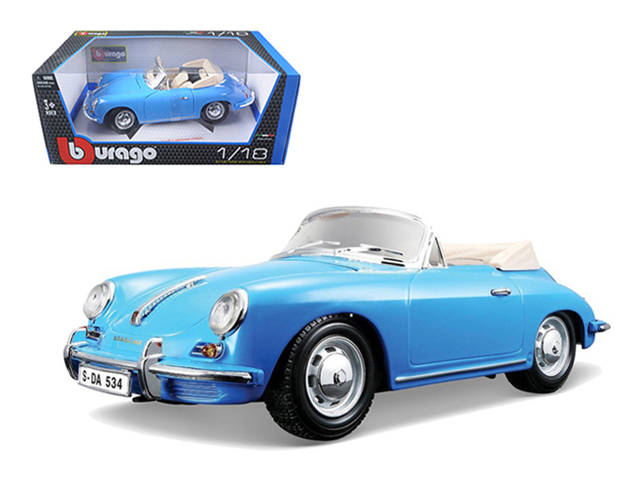 1/18 BBurago 1961 Porsche 356B Convertible (Blue) Diecast Car Model