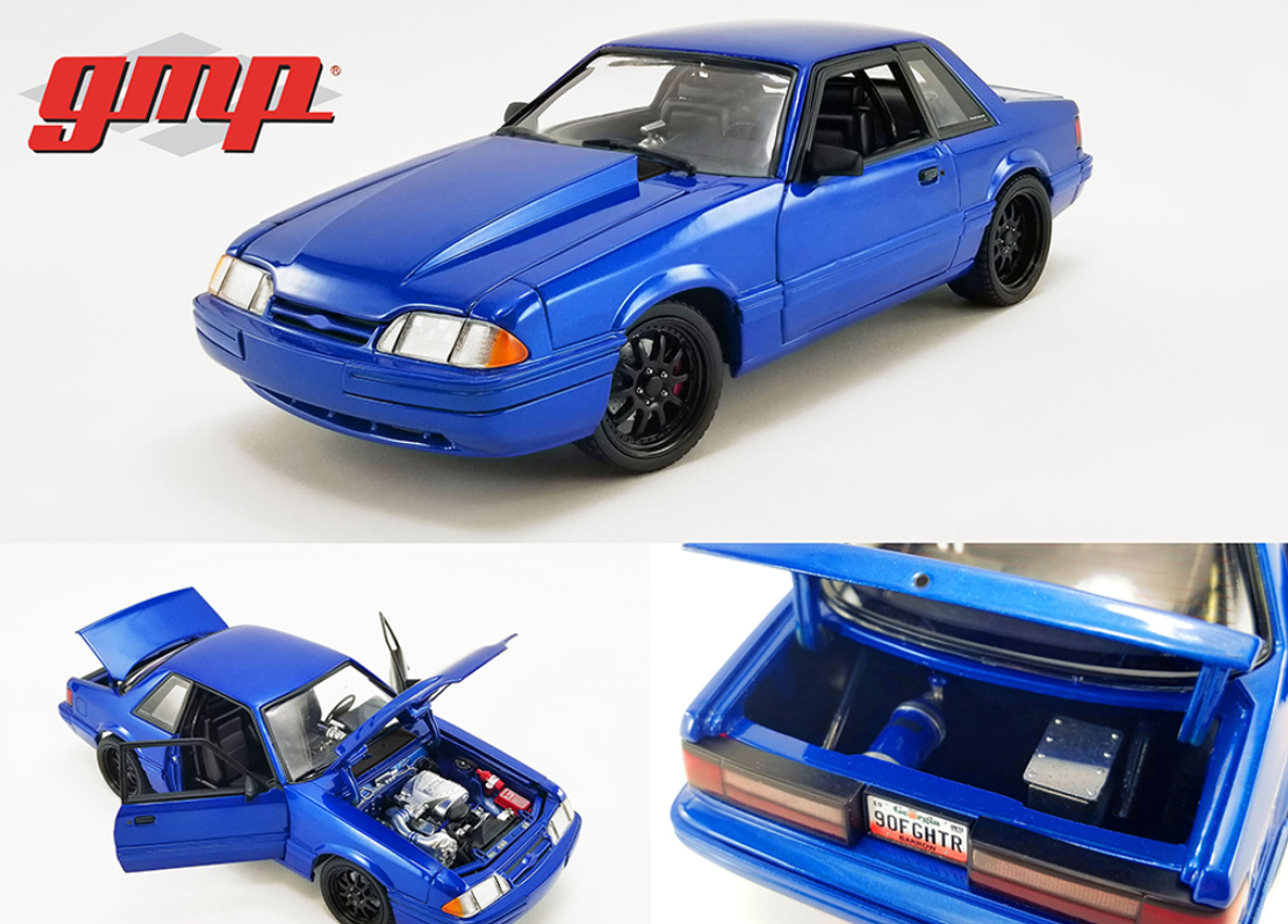 1/18 1990 Ford Mustang 5.0 LX - Supercharged Street Fighter - Metallic Blue Diecast Car Model