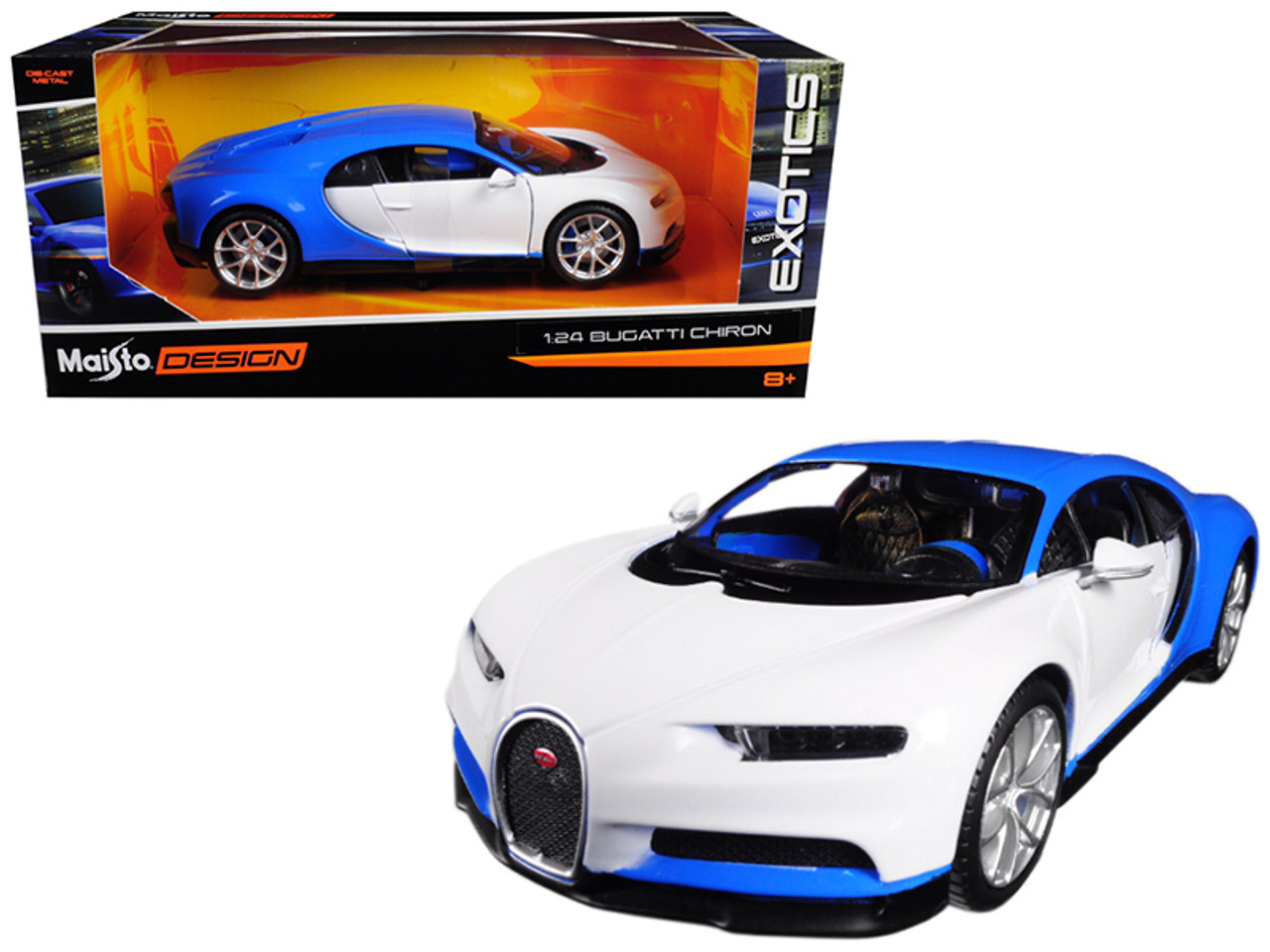 Bugatti Chiron Blue / White "Exotics" 1/24 Diecast Model Car by Maisto