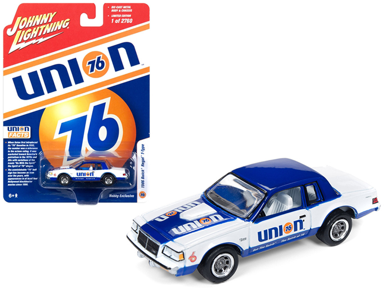 1986 Buick Regal T-Type "Union 76" White and Blue Limited Edition to 2760 pieces Worldwide 1/64 Diecast Model Car by Johnny Lightning