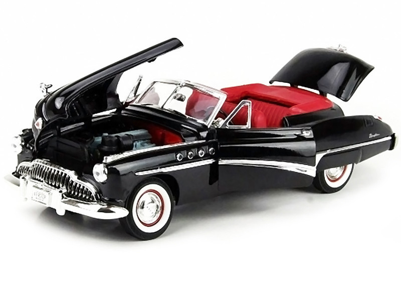 1949 Buick Roadmaster Black with Red Interior 1/18 Diecast Model