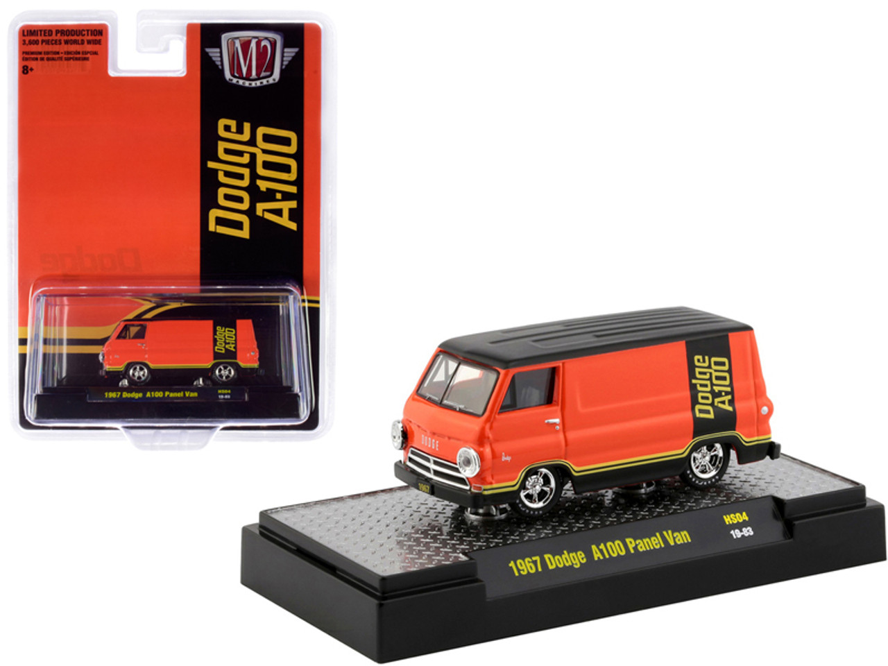 1967 Dodge A100 Panel Van Orange and Black "Hobby Exclusive" Limited Edition to 3600 pieces Worldwide 1/64 Diecast Model Car by M2 Machines