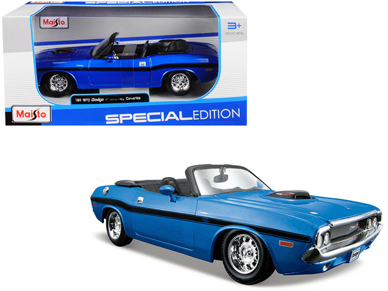 1970 Dodge Challenger R/T Convertible Metallic Blue 1/24 Diecast Model Car by Maisto