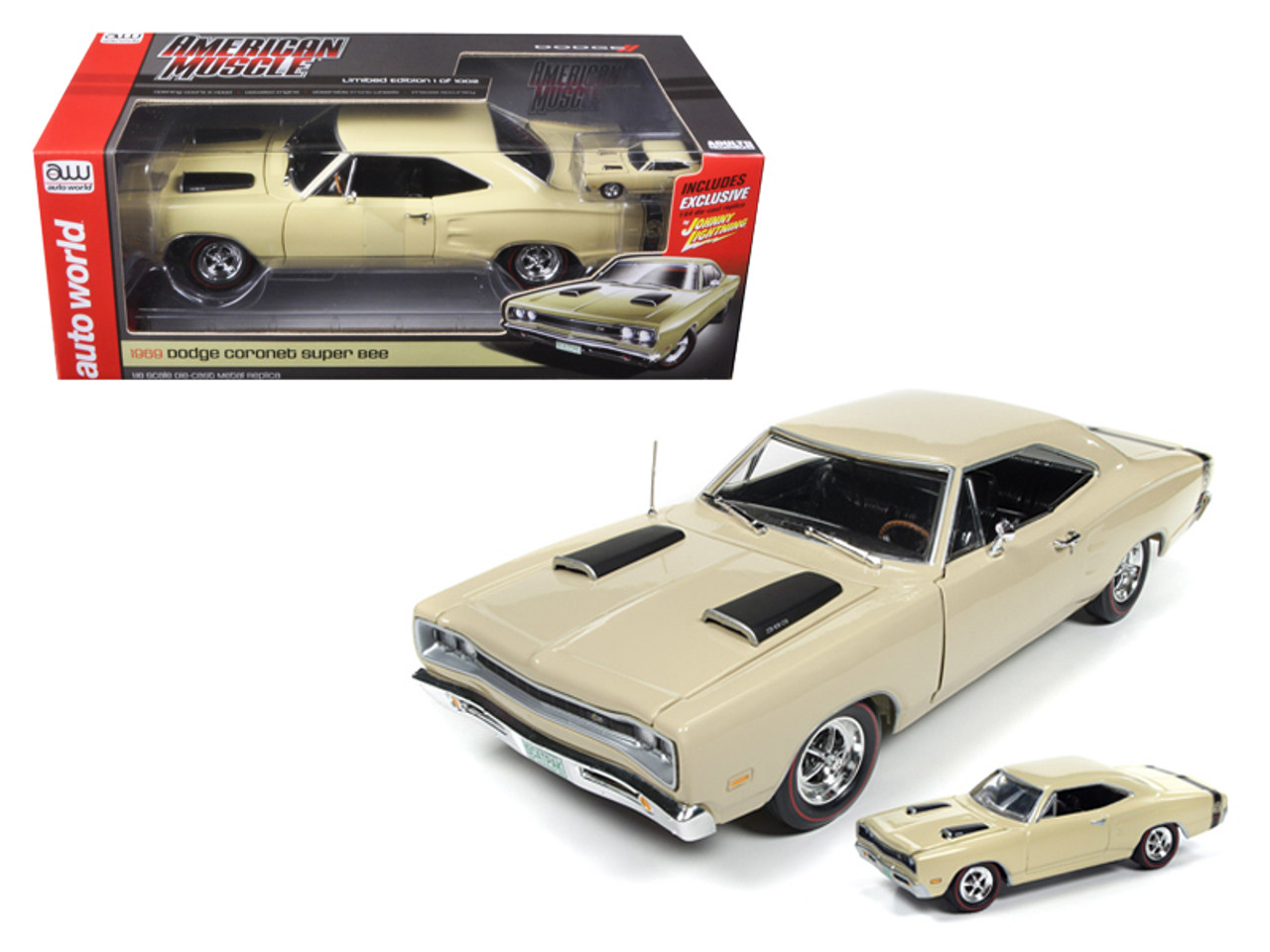 1969 Dodge Coronet Super Bee Y3 Cream 1/18 & 1/64 2 Pack Limited