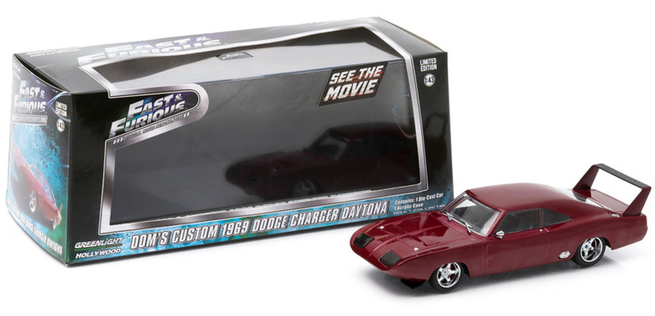 Dom's 1969 Dodge Charger Daytona Maroon "Fast and Furious 6" Movie (2013) 1/43 Diecast Model Car by Greenlight Dom's 1969 Dodge Charger Daytona Maroon "Fast and Furious 6" Movie (2013) 1/43 Diecast Model Car by Greenlight