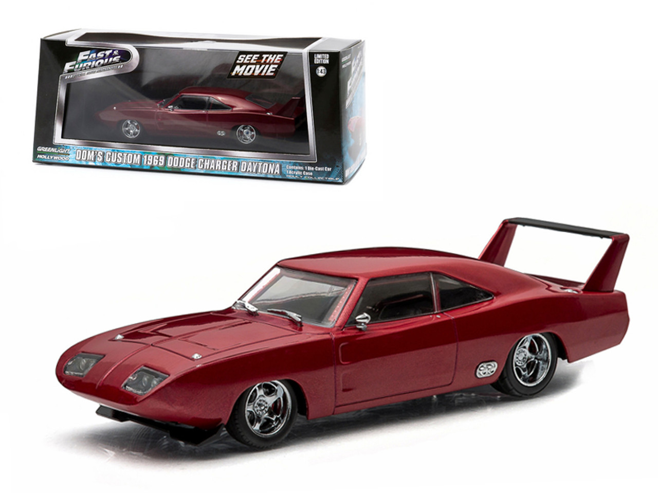 Dom's 1969 Dodge Charger Daytona Maroon Fast and Furious 6 Movie (2013)  1/43 Diecast Model Car by Greenlight - LIVECARMODEL.com