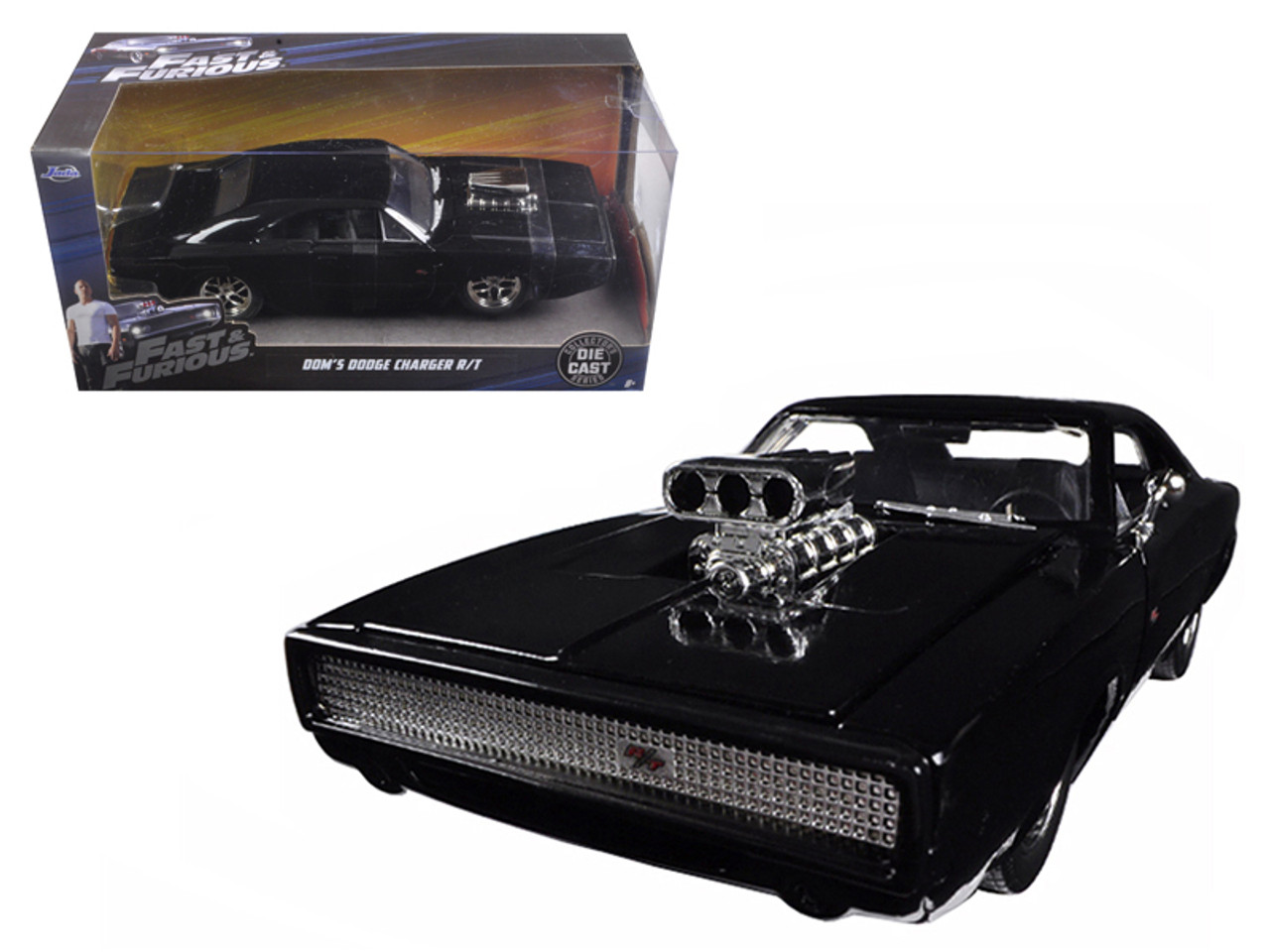 Dom's 1970 Dodge Charger R/T Black "Fast & Furious 7" Movie 1/24 Diecast Model Car by Jada