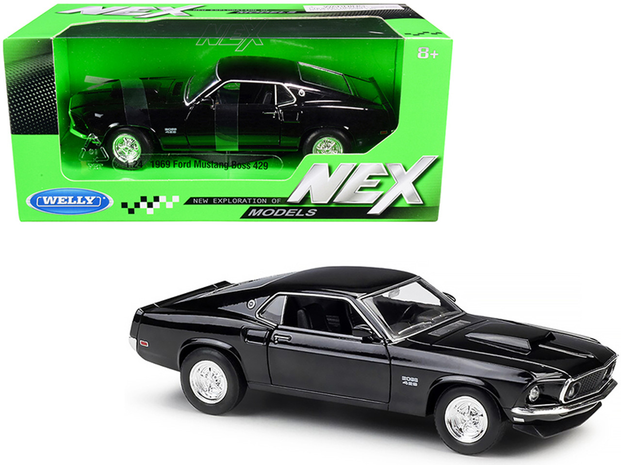 1969 Ford Mustang Boss 429 Black "NEX Models" 1/24 Diecast Model Car by Welly