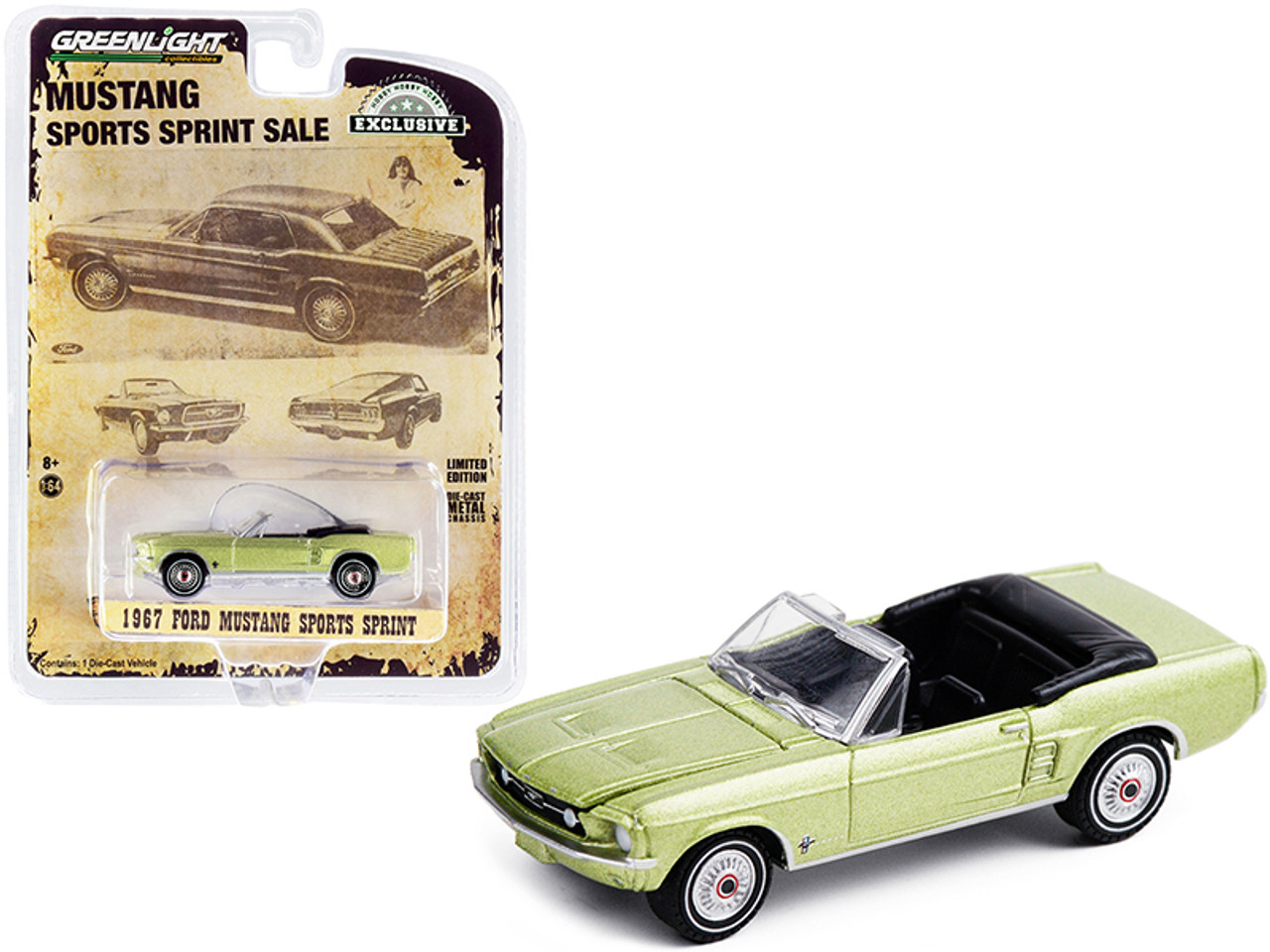 1967 Ford Mustang Sports Sprint Convertible Lime Gold Metallic "Hobby Exclusive" 1/64 Diecast Model Car by Greenlight