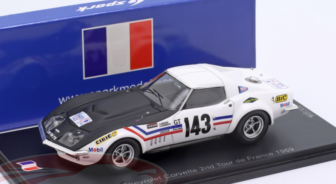1/43 Spark 1969 Chevrolet Corvette C3 #143 2nd Tour de France Greder Racing Henri Greder, André