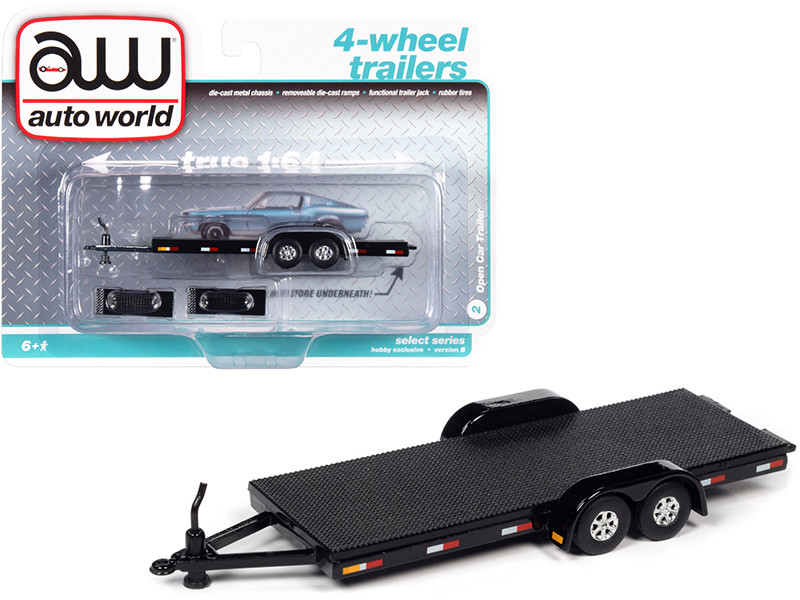 4Wheel Open Car Trailer Black 1/64 Diecast Model by Autoworld