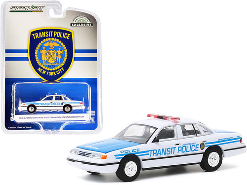 1994 Ford Crown Victoria Police Interceptor "New York City Transit Police" Ceremonial Unit White and Blue "Hobby Exclusive" 1/64 Diecast Model Car by Greenlight