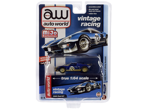1965 Ford GT #72 Dark Blue Metallic with White Stripes (Dirty Version) "Vintage Racing" Limited Edition to 2400 pieces Worldwide 1/64 Diecast Model Car by Autoworld