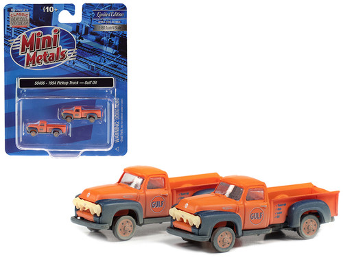 1954 Ford Pickup Trucks "Gulf Oil" Orange (Dirty/Weathered) Set of 2 pieces 1/160 (N) Scale Model Cars by Classic Metal Works