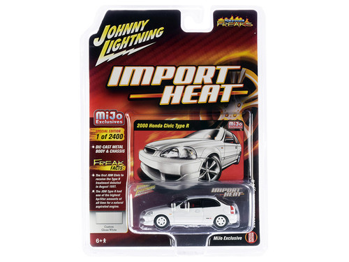 2000 Honda Civic Type R White with White Wheels and Red Interior "Import Heat" "Street Freaks" Series Limited Edition to 2400 pieces Worldwide 1/64 Diecast Model Car by Johnny Lightning