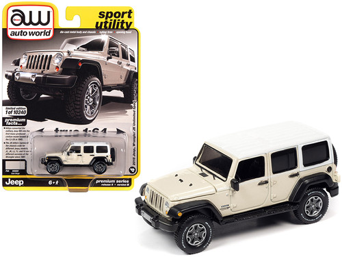2018 Jeep Wrangler JK Unlimited Sport Gobi Beige with White Top and White Stripes "Sport Utility" Limited Edition to 10240 pieces Worldwide 1/64 Diecast Model Car by Autoworld