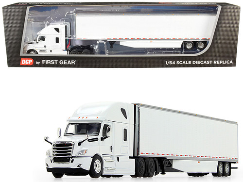 2018 Freightliner Cascadia High-Roof Sleeper Cab with 53' Utility Dry Goods Trailer with Side Skirts White 1/64 Diecast Model by DCP/First Gear
