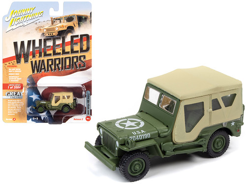 Willys MB Jeep Olive Drab with Tan Top "U.S.A" (World War II) "Wheeled Warriors" Series 2 Limited Edition to 2004 pieces Worldwide 1/64 Diecast Model Car by Johnny Lightning