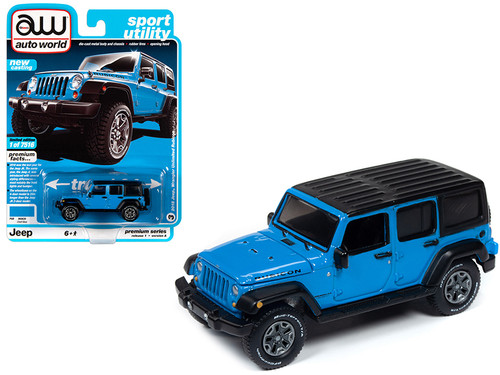 2018 Jeep Wrangler Unlimited Rubicon Chief Blue with Flat Black Top "Sport Utility" Limited Edition to 7516 pieces Worldwide 1/64 Diecast Model Car by Autoworld