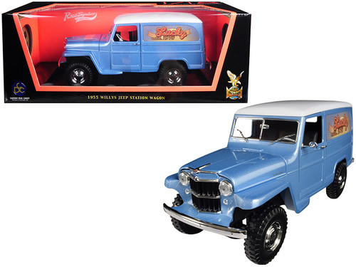 1955 Willys Jeep Station Wagon Blue and White 