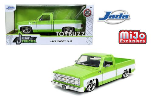 Jada 1/24 Just Truck Mijo Exclusives 1985 Chevy C-10 Custom with Cartelli Wheels Green White 2 Tone Limited 2,400