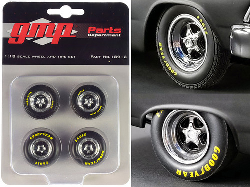 Pro Star 5-Spoke Drag Wheels and Tires Set of 4 pieces from "Pork Chop's 1966 Ford Fairlane" 1/18 by GMP