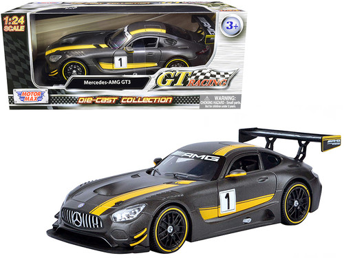 Mercedes AMG GT3 #1 Matt Gray with Yellow Stripes "GT Racing" 1/24 Diecast Model Car by Motormax