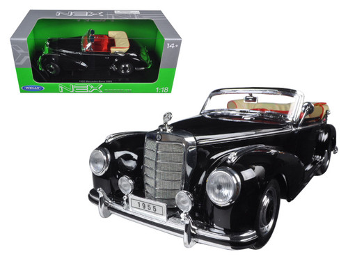 1955 Mercedes 300S Convertible Black 1/18 Diecast Model Car by Welly