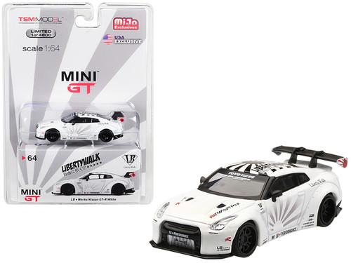 Nissan GT-R (R35) Type 1 LB Works "LibertyWalk" White with Rear Wing Limited Edition to 4800 pieces Worldwide 1/64 Diecast Model Car by True Scale Miniatures
