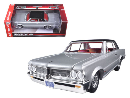 1964 Pontiac GTO Silvermist Grey with Gloss Black Roof 1/24 Diecast Model Car by Autoworld