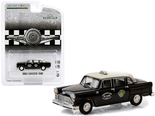 1963 Checker Taxi Black with Cream Top "Checker Cab" Dallas (Texas) "Hobby Exclusive" 1/64 Diecast Model Car by Greenlight