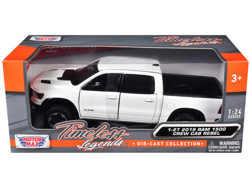 2019 RAM 1500 Rebel Crew Cab Pickup Truck White 1/24 Diecast Model Car by Motormax