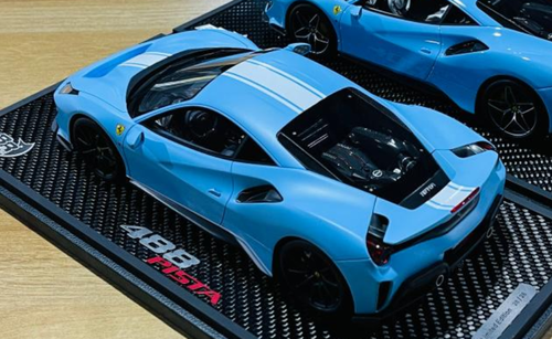 BBR 1/18 Ferrari 488 Pista Resin Diecast Model Car Plata Blue White La Flower eB