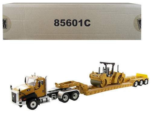 Cat Caterpillar CT660 Day Cab with XL 120 Low-Profile HDG Lowboy Trailer and Cat Caterpillar CB-534D XW Vibratory Asphalt Compactor and Operator "Core Classics" Series Set of 2 pieces 1/50 Diecast Models by Diecast Masters