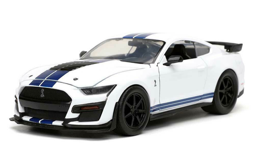 1/24 Bigtime Muscle 2020 Ford Mustang GT500 (White w/ Blue Stripes) Diecast Car Model