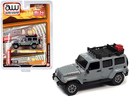2018 Jeep Wrangler Rubicon with Roof Rack Gray Limited Edition to 3600 pieces Worldwide 1/64 Diecast Model Car by Autoworld