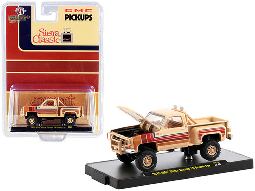 1/64 M2 Machines 1976 GMC Sierra Classic 15 Pickup Truck "Desert Fox" Buckskin Tan with Stripes Diecast Car Model
