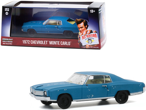 1972 Chevrolet Monte Carlo Blue (A Beat Up) "Ace Ventura: Pet Detective" (1994) Movie 1/43 Diecast Model Car by Greenlight