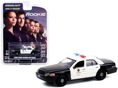 2008 Ford Crown Victoria Police Interceptor Black and White "Los Angeles Police Department" (LAPD) "The Rookie" (2018) TV Series "Hollywood Series" Release 30 1/64 Diecast Model Car by Greenlight