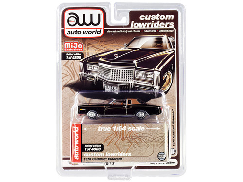 1975 Cadillac Eldorado Black with Brown (Partial) Vinyl Top "Custom Lowriders" Limited Edition to 4800 pieces Worldwide 1/64 Diecast Model Car by Autoworld