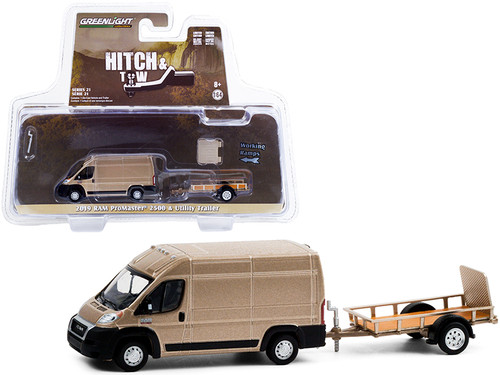 2019 Ram ProMaster 2500 Cargo High Roof Van Brown Metallic with Flatbed Utility Trailer "Hitch & Tow" Series 21 1/64 Diecast Model Car by Greenlight