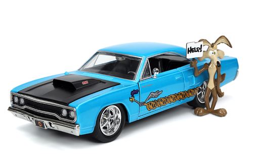 1/24 Jada Hollywood Rides Looney Tunes 1970 Plymouth Road Runner With Wile E Coyote Diecast Car Model