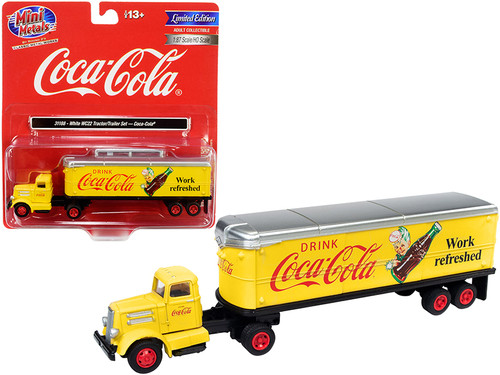 White WC22 Tractor Trailer "Coca-Cola" Yellow and Red 1/87 (HO) Scale Model by Classic Metal Works