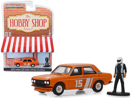 1970 Datsun 510 4-Door Sedan #15 Orange with Race Car Driver