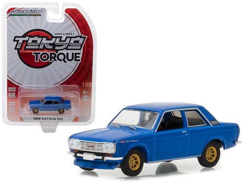 1968 Datsun 510 Street Racer Blue with Gold Wheels Tokyo Torque Series 2 1/64 Diecast Model Car by Greenlight